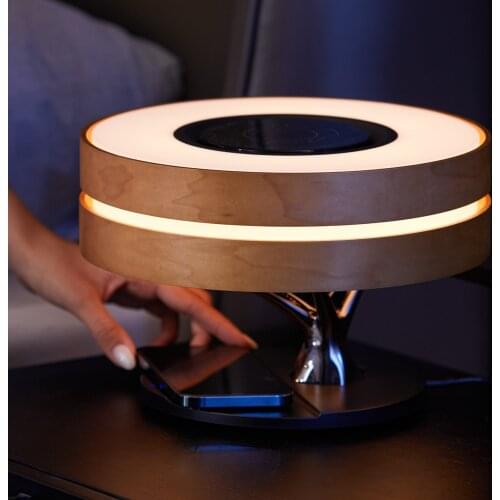 Bedside Lamp with TWS Bluetooth Speaker and Wireless Charger, Stepless Dimming Table Lamp Desk Lamp with Digital Clock