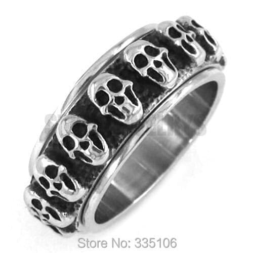 Cool Rotating Skull Ring Stainless Steel Jewelry Gothic Punk Skull Motor Biker Men Boys Ring SWR0241A