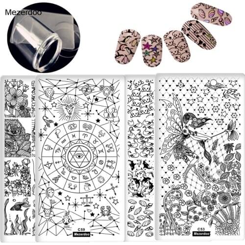 Nail Jelly Stamper Rectangle Plates Sets Beauty Image Stainless Steel Templates 3D Charm Stencil Nails Art Flower Skull Designs