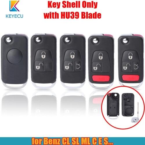 Keyecu Flip Folding Remote Car Key Shell Case Cover 1/2/3/4 Buttons Uncut HU39 Blade for Mercedes-Benz C E ML S Dodge Sprinter