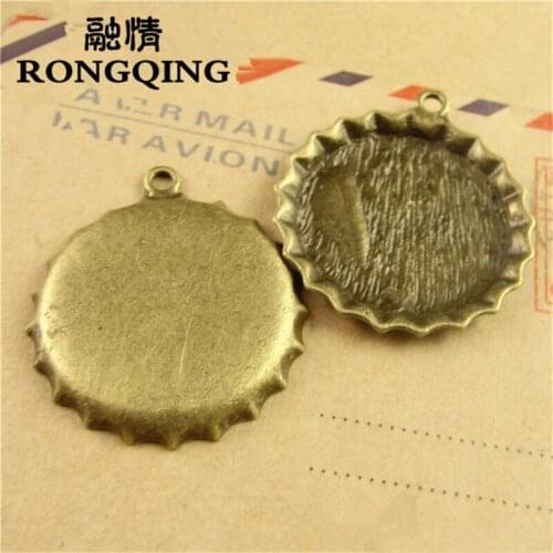 RONGQING Antique Bronze Cabochon Setting 25mm Beer-Bottle Caps 30pcs/lot Beer Cover Round Cabochon Pendant for Necklace
