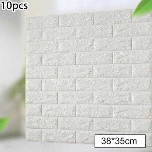 10pcs 3D Tile Imitation Brick Wall Sticker Self-adhensive Waterproof Foam Anti-collision TV Background