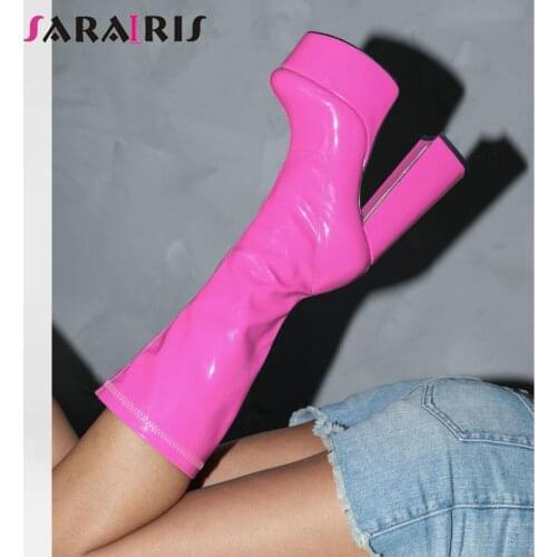 SaraIris Brand Big Size 43 Female Boots High Heel Zipper Colorful Platform Boots Winter Party New Mid Calf Goth Women Boots