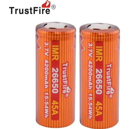 TrustFire IMR 26650 Battery 4200mAh 3.7V 45A 15.54Wh High-Rate Rechargeable Lithium Batteries for E-cigarettes Flashlights