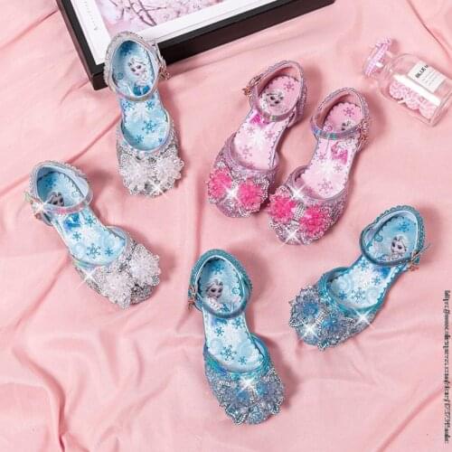Disney spring summer new girl crystal high-heeled princess shoes little girl frozen elsa princess shoes childrens leather shoes