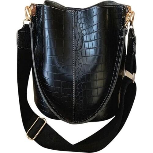 Vintage Casual Bucket Bags for Women Shoulder Bag Alligator pattern Quality Pu Leather Messenger Bag Big Tote Popular Style 2021