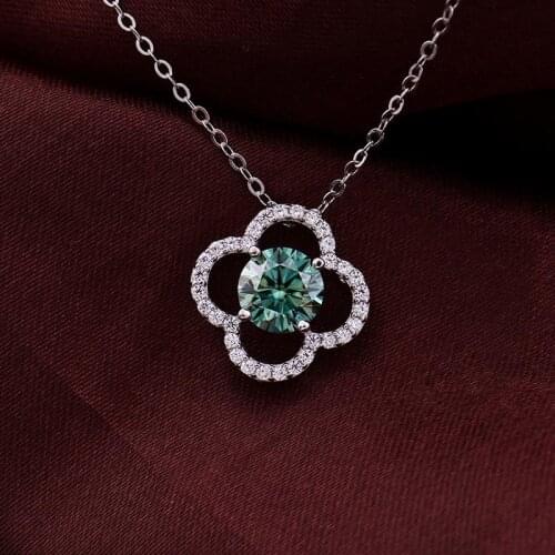 Necklaces Chain For Women Moissanite Diamond 1ct 6.5mm Green Blueish 1.1mm Melee DEF Color Solitaire Pure 925 Silver Gold Plate