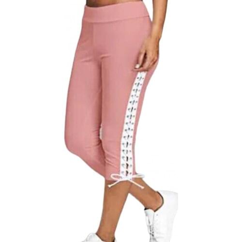 50%HOT Women High Waist Cropped Trousers Drawstring Bandage Skinny Leggings Capri Pants