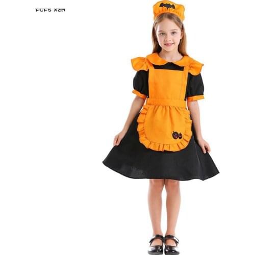 XS-L Girls Vampire Maid Cosplay Children Kids Halloween Pumpkin Costumes Carnival Purim Parade Stage show Role play party dress