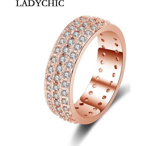 LADYCHIC High Quality Cubic Zirconia Full Paved Wedding Band Rings Rose / White Gold Color Vintage Ring for Women Bague LR1019