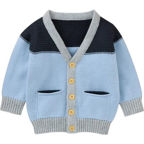 0-18M Winter Baby Girls Boys Sweater Outfits Patchwork Long Sleeve Single Breasted Knit Jacket