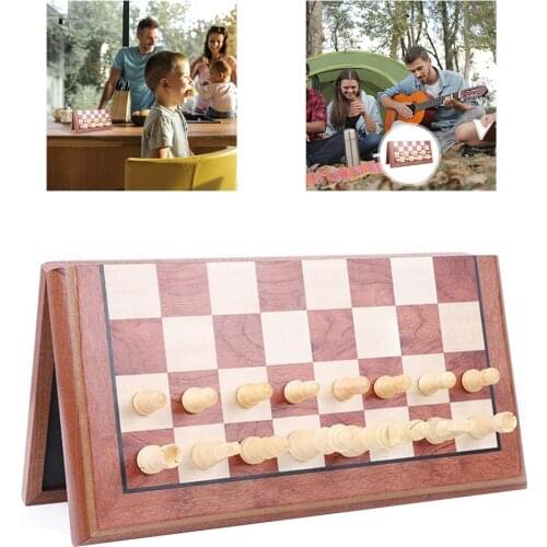 15 inch Magnetic Wooden Chess Set Folding Board Handmade Portable Chess Game