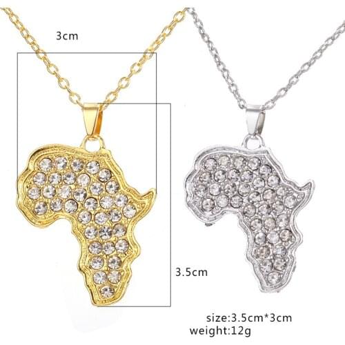 20pcs/lot Wholesale Fashion Hip Hop Charm Rhinestone Crystal African Map Necklace Jewelry For Men And Women Gifts