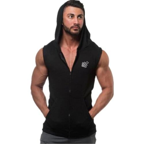 2019 Mens Bodybuilding Tank top Gyms Fitness Workout Cotton Hooded vest Summer Casual Fashion Sleeveless Hoodie Brand Sweatshirt