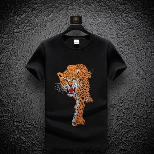 2021 New Tiget Rhinestones T Shirts Men Brand Short Sleeve Fashion Man Streetwear O Neck Slim Modal Cotton Tshirts Plus Size 5XL