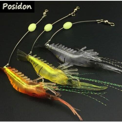 Posidon 5pcs 9cm 6g Luminous Night Fishing Lures Ocean Isca Artificial Shrimp Fish Lure Soft Bait with Hook Glow Bead