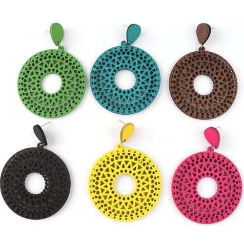 Free Shipping!2022 Round African Stud Wooden Earrings can mixed colors
