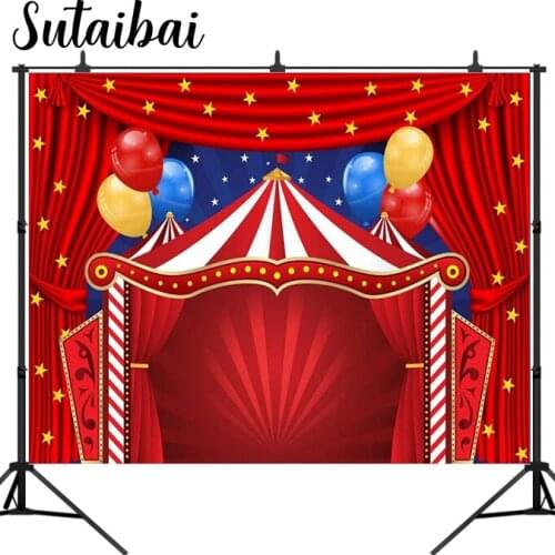Big Top Circus Theme Party Backdrop Carnival Carousel Red Tent Baby Shower Birthday Photography Background Cartoon Curtain Stars
