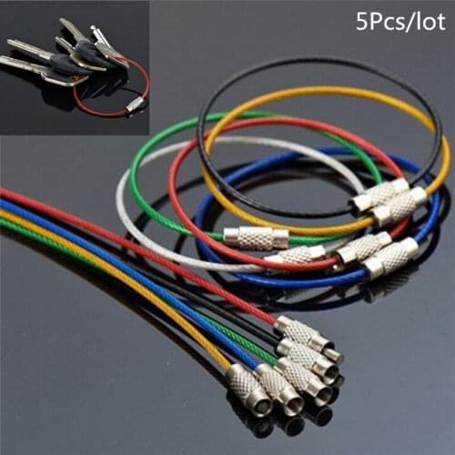 5/10 Pcs Mini Stainless Steel Wire Keychain Cable Rope Key Holder Keyring 5 Colors Key Chain Rings Hanging Tool