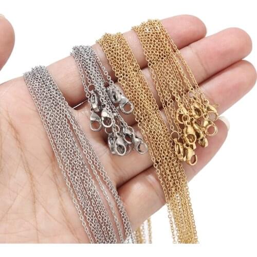 10pcs/lot 1.5mm Width Stainless Steel Gold Flat Cable Chain Necklace for Bulk Wholesale 45cm+5cm