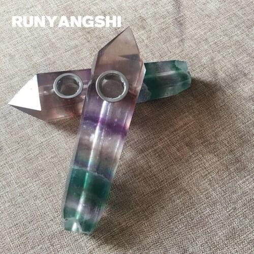 Colorful Fluorite Smoking Pipe Natural Stones and Minerals with Strainer 1 Pc Smoke Pipe Runyangshi YQ42