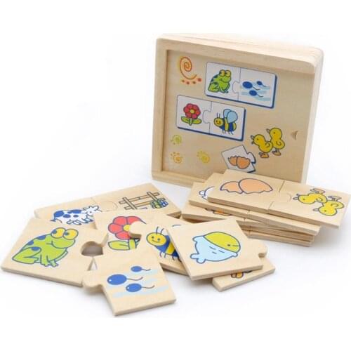 Kids Wooden Animal Food Blocks Jigsaw Puzzle Matching Game Early Educational Toy