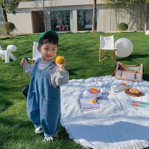 Boys' Jeans Pants Autumn 2021 New Childrens Korean Loose Casual Straps Pants Boy Clothes