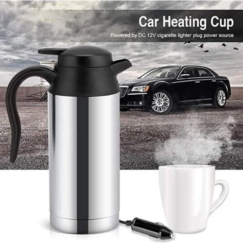 750ml 12V Electric Heating Cup Kettle Stainless Steel Water Heater Bottle for Tea Coffee Drinking Travel Car Truck Kettle