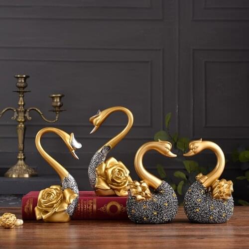 European Resin Rose Gold Swan Sculpture Art Home Livingroom Desktop Furnishings Crafts Store Coffee Table Accessories Decoration