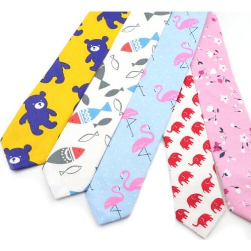 Cotton Floral Cartoon Animal Vintage Kids Child Girl Casual Necktie Cute Dog Duck Chicken Bear School Daily Skinny Small Ties