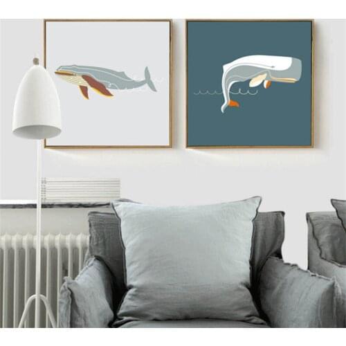 HAOCHU Modern Watercolor Sea Whale Wall Art Canvas Painting Oil Poster Wall Pictures for Living Room Cuadro Nordic Decor