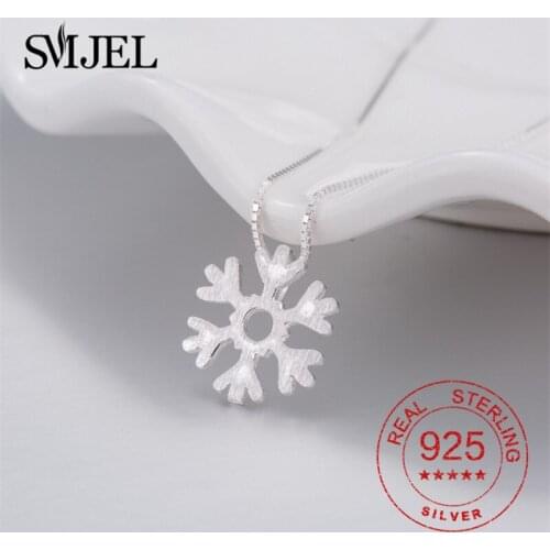 100% 925 Sterling Silver Snowflake Necklaces Pendants for Women Christmas Jewelry Silver Antler Choker Kids Kolye Collares