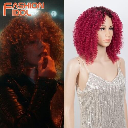 African Style Red Wig With Bangs Short Afro Kinky Curly Green Hair 12 Inch Wig Synthetic Cosplay Blue Wig For Women FASHION IDOL