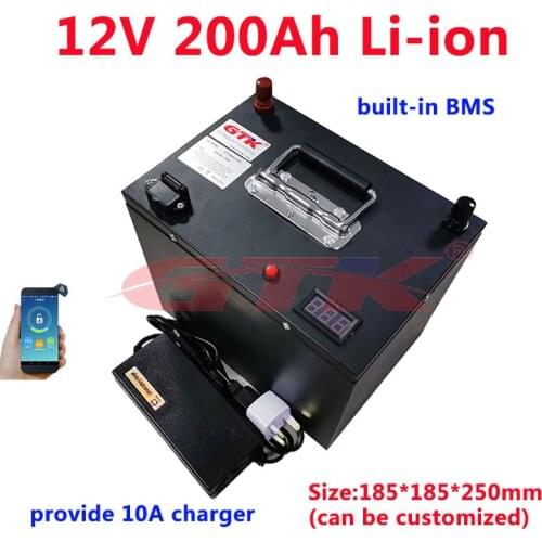 GTK 12V 200Ah Lithium li ion battery pack built-in BMS for 2000w solar system/electric boat/RV/solar panel+charger