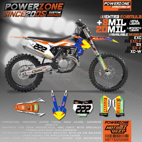PowerZone Custom Team Graphics Backgrounds Decals 3M Stickers Kit For KTM SX SXF MX EXC XCW Enduro 125cc to 500cc 2016-2019 066