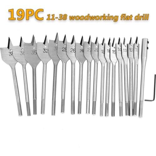 19Pcs 11-38Mm Spade Drill Bit Set with Extended Rod Wood Drill Bit Set for Woodworking Wood Boring Drill Bits