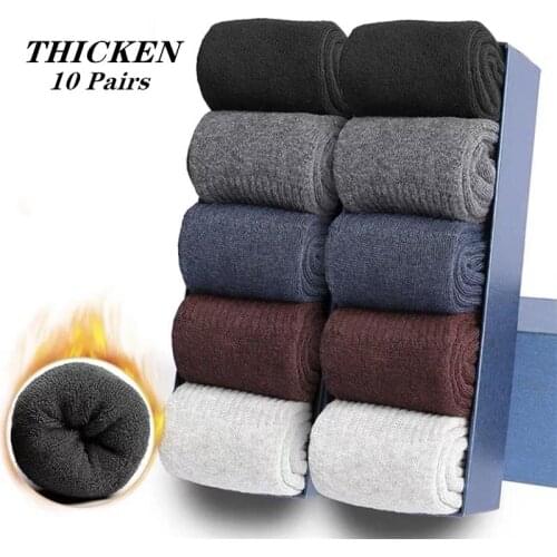 10 Pairs/ Lot Mens Cotton Socks High Quality Business Plus Fleece Socks Medium Length Warm Cotton Terry Autumn And Winter Thick