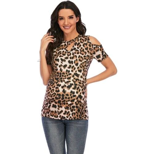 New European and American style womens leopard print short-sleeved T-shirt for pregnant women with large size fashion and versa