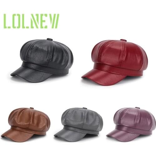 New Winter Vintage Fashion Ladies Women Leather Baker Boy Peaked Cap Newsboy Hat