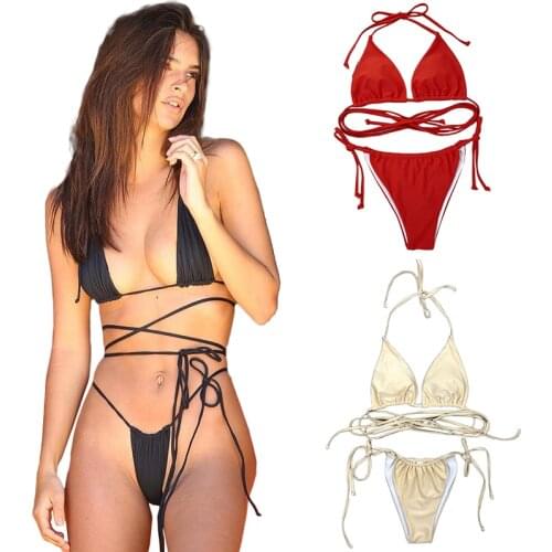 2021 New Ladies Two-piece Swimsuit Simple Style Strappy Sexy Swimsuit Mini Bikini Fashion Beach Swimsuit