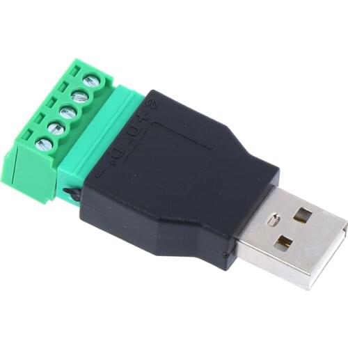 New USB 2.0 Type A Male To 5P Screw W/ Shield Terminal Plug Adapter Connectors