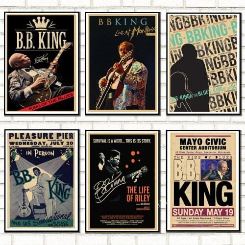B B King Poster Retro Vintage Rock Music Kraft Paper Posters Rock Singer Wall Stickers Cafe Bar room decoration wall decor A3