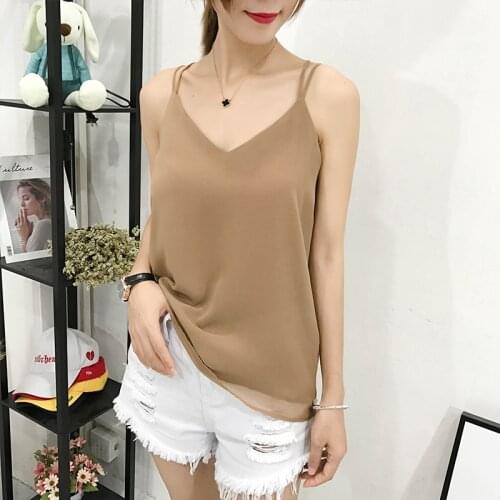 Size S-4XL Summer Women Chiffon Camisole Tops Female Tanks Sleeveless Basic Solid T shirts With Crossed Straps