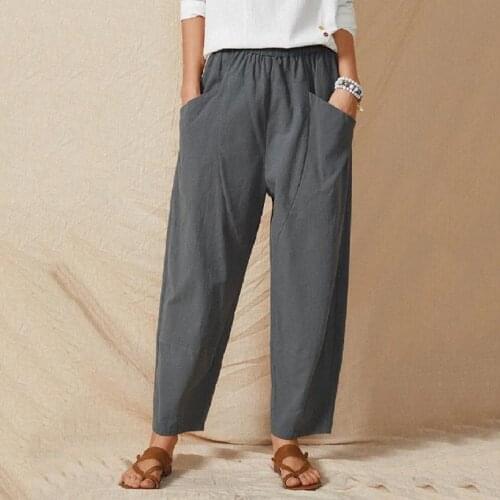 Summer Solid Color Harem Sweatpants 2021 Women Casual Solid Color Cotton Linen Loose Pants Cropped Trousers Pantalones Mujer A30