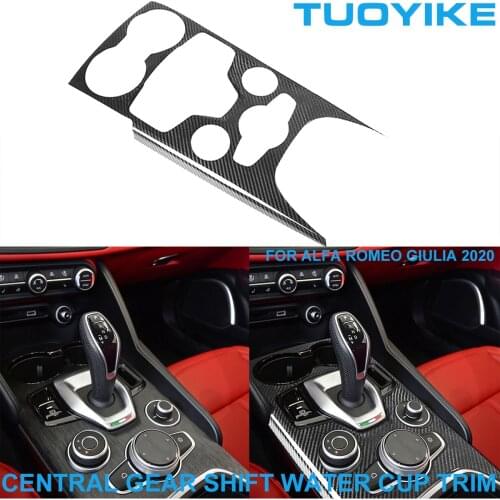 LHD RHD Car Styling Real Dry Carbon Fiber Central Gear Shift Water Cup Holder Panel Trim Cover Stick For Alfa Romeo Giulia 2020