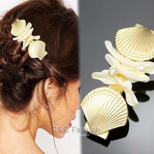 Bridal Mermaid Gold Abalone Shell Conch Hair Pin Clip Dress Snap Barrette Gift Jewelry New
