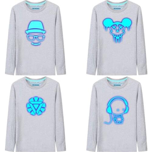 Boys Girls Cartoon Luminous T-shirts Kids Harajuku Print 3D T Shirt For Children Long Sleeve T-shirt Tops Teen Clothing 3-15 Yrs