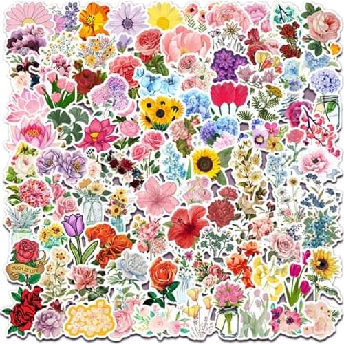 TD ZW 100Pcs Cute Flowers Stickers For Snowboard Laptop Luggage Car Fridge DIY Styling Vinyl Home Decor Stickers