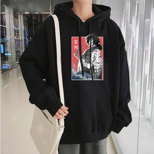 Tomioka Giyuu Demon Slayer Anime Hooded Sweatshirts Women Harajuku Unisex Funny Manga Winter Streets Oversized Patchwork Hoodies