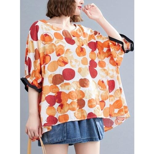 Thin Soft Cotton Loose Beach Style T Shirts Women Tops Print Floral Batwing Sleeve Oversized T Shirts Woman Casual T Shirt Tees